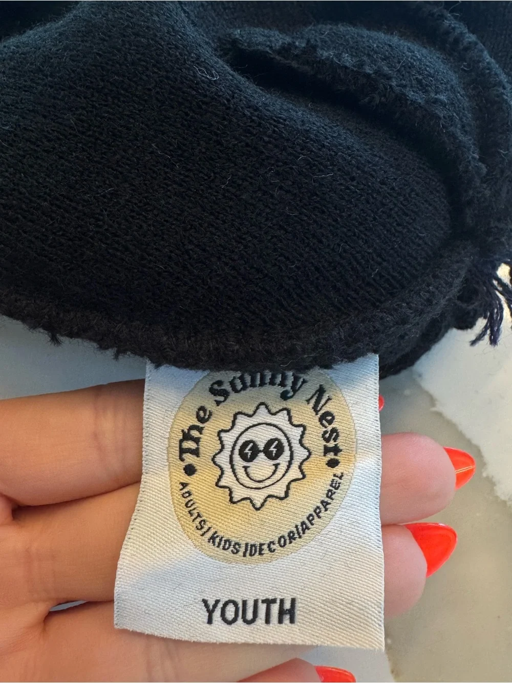 The Sunny Nest Black Checkered Pom Pom Beanie Youth NWOT